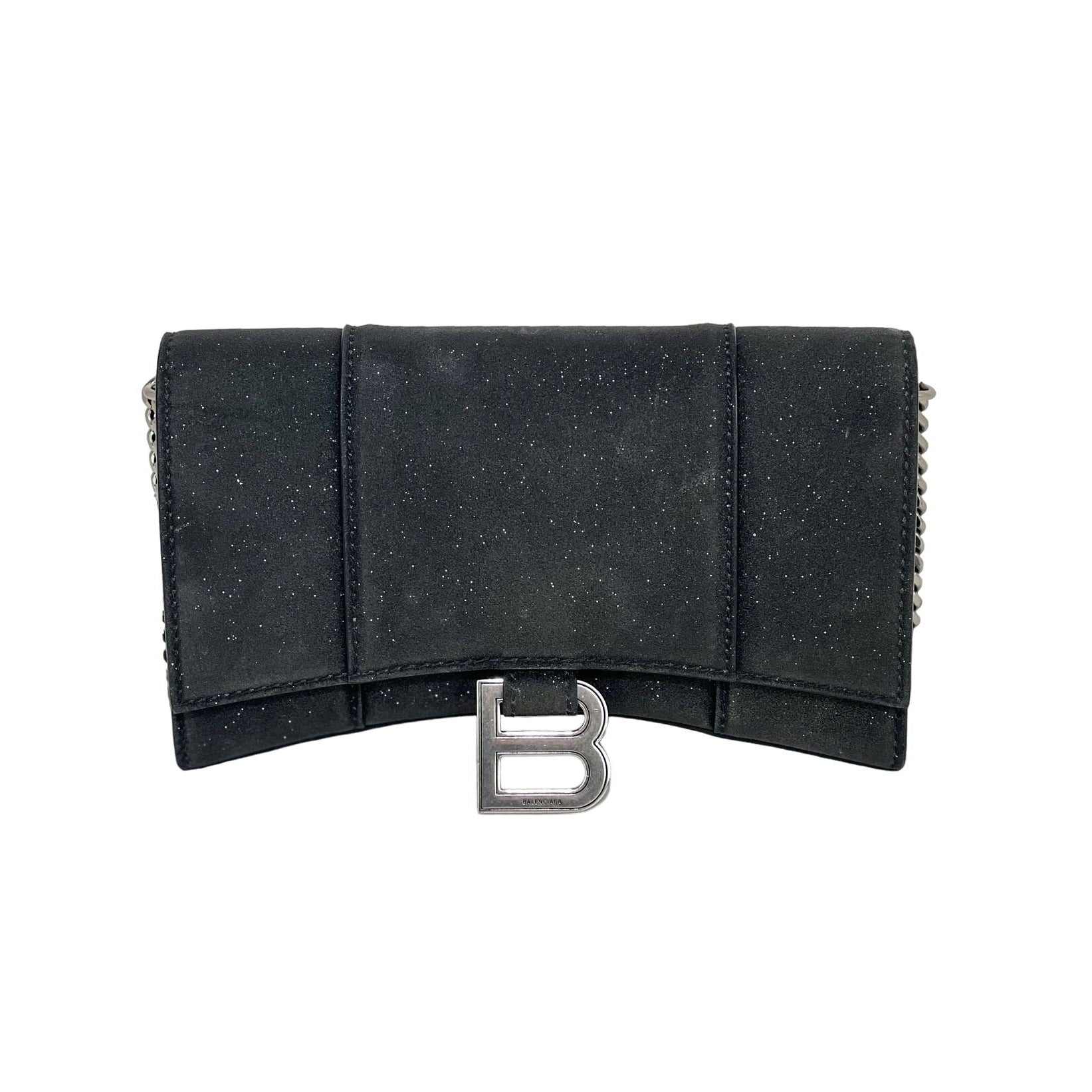 ●送料込●BALENCIAGA●Hourglass Wallet On Chain And Sequin BALENCIAGA Hourglass Wallet On Chain Black Glitter Clutch
