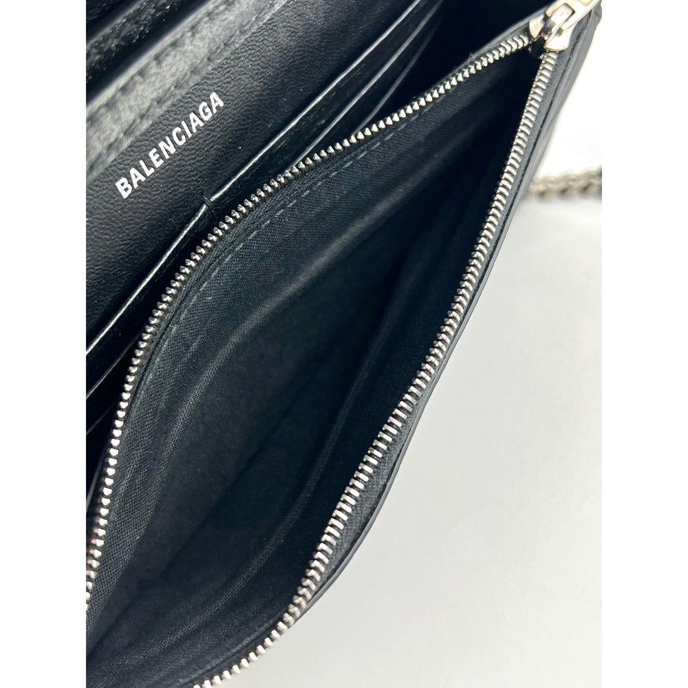 Balenciaga Black Smooth Leather Soft Hourglass Wallet On Chain Bag