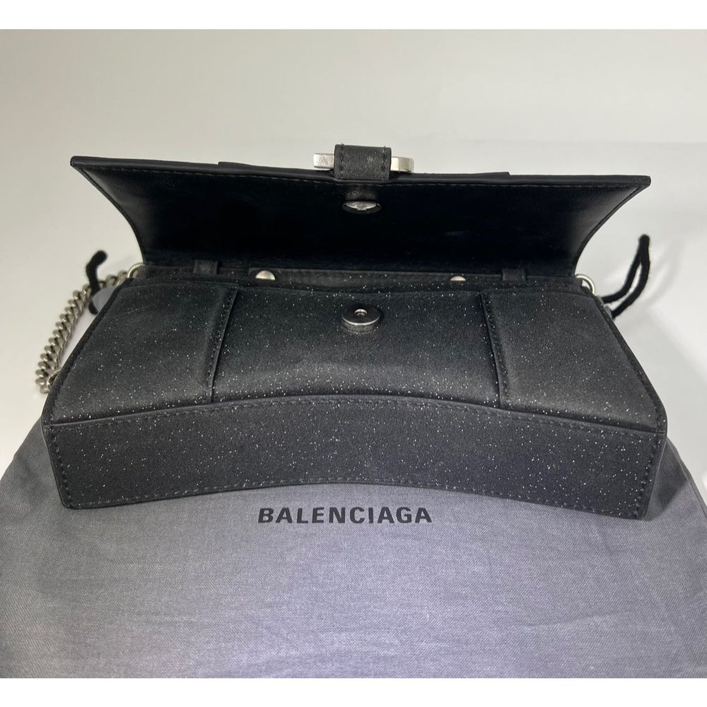 Balenciaga Black Smooth Leather Soft Hourglass Wallet On Chain Bag
