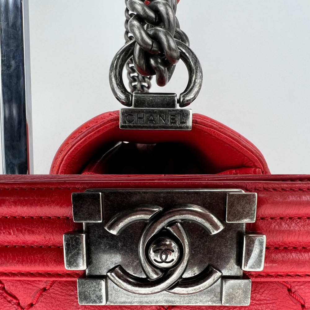Chanel Le Boy Small Lambskin Leather Shoulder Bag Red
