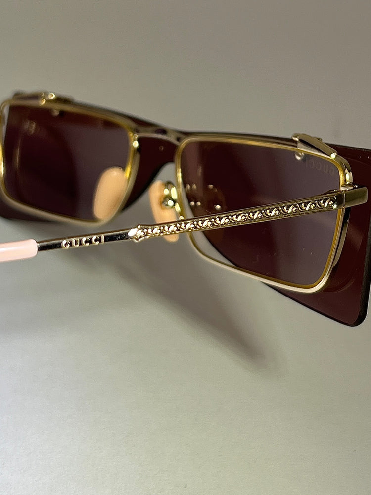 
                  
                    Gucci Flip-Up Sunglasses Rectangle Red Gold frames GG0363S 002 56
                  
                