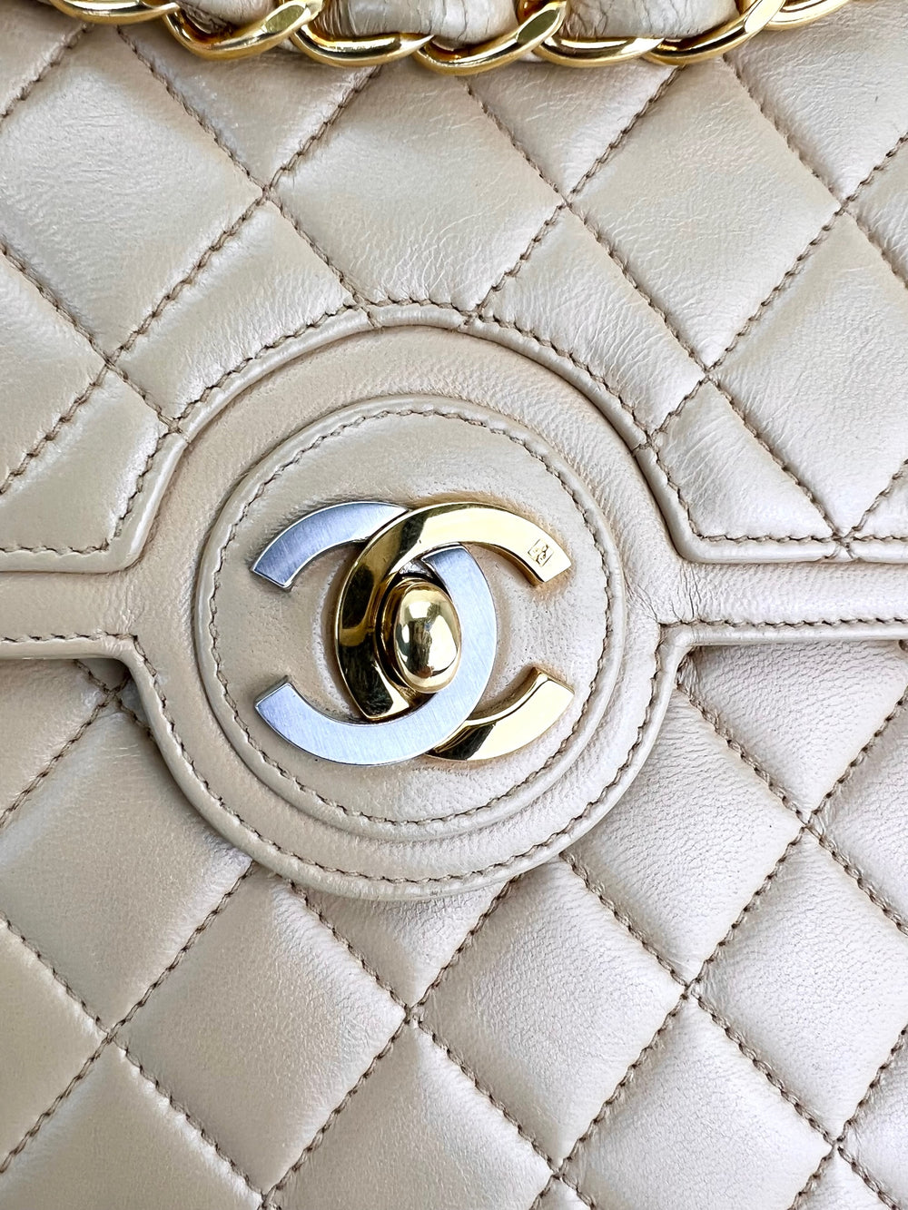 CHANEL Bag Quilted CC Single Flap Chain Shoulder Bag  Purse Beige Lambskin preowned
