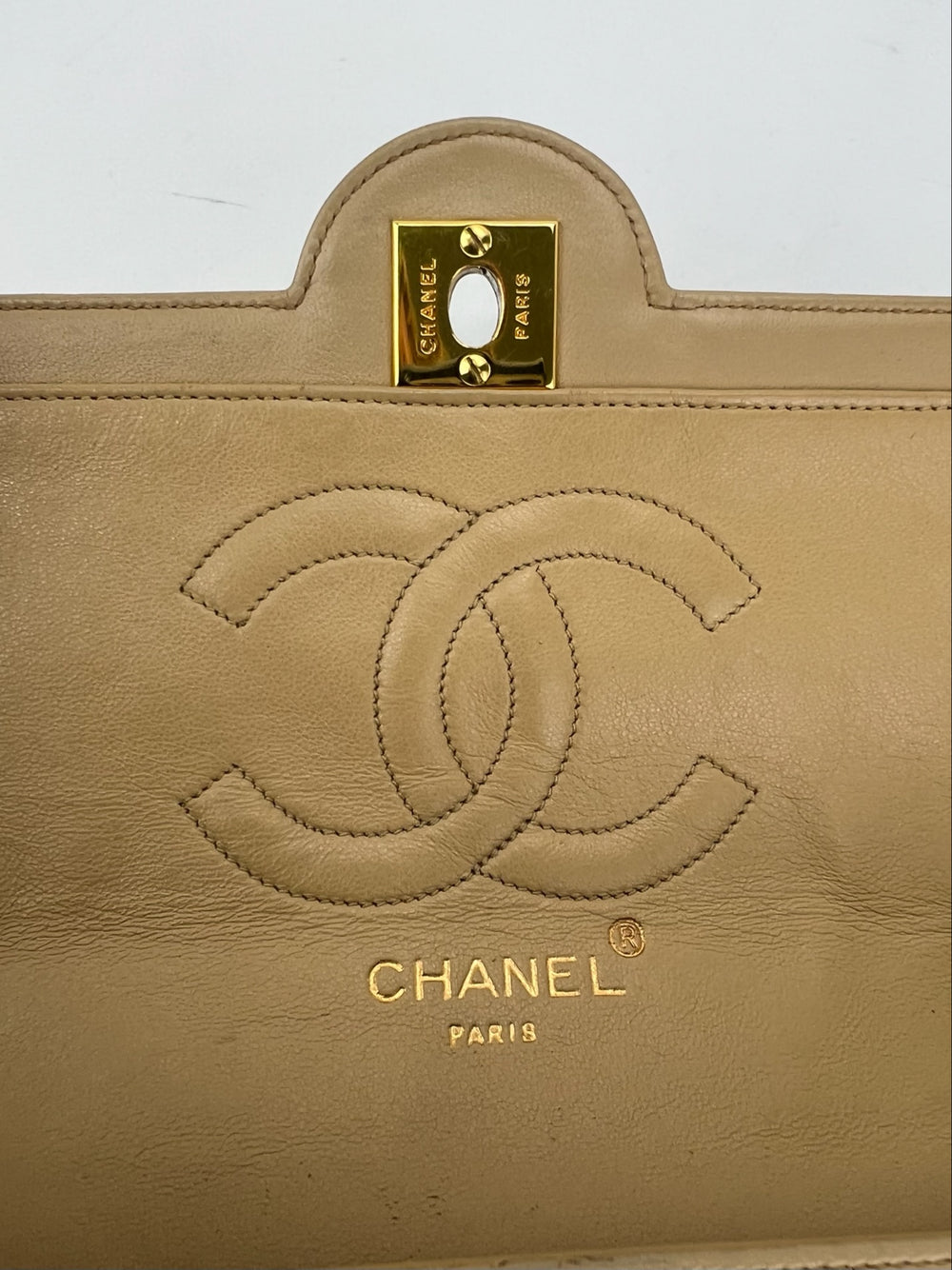 CHANEL Bag Quilted CC Single Flap Chain Shoulder Bag  Purse Beige Lambskin preowned