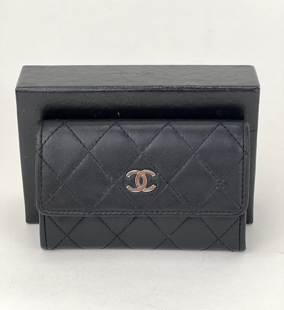 CHANEL Caviar Quilted Flap Card Holder Wallet Light Blue | FASHIONPHILE