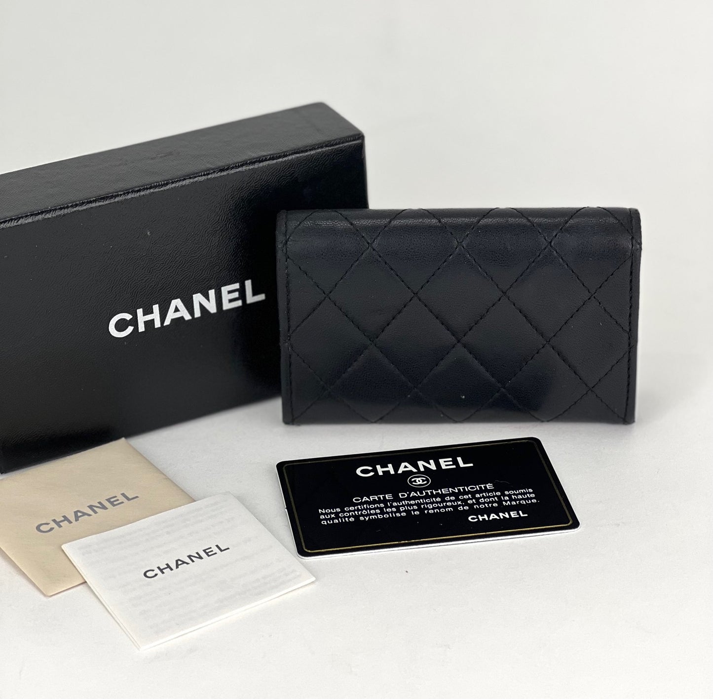 CHANEL Lambskin Quilted Glitter CC Flap Card Holder Wallet Black 1265209