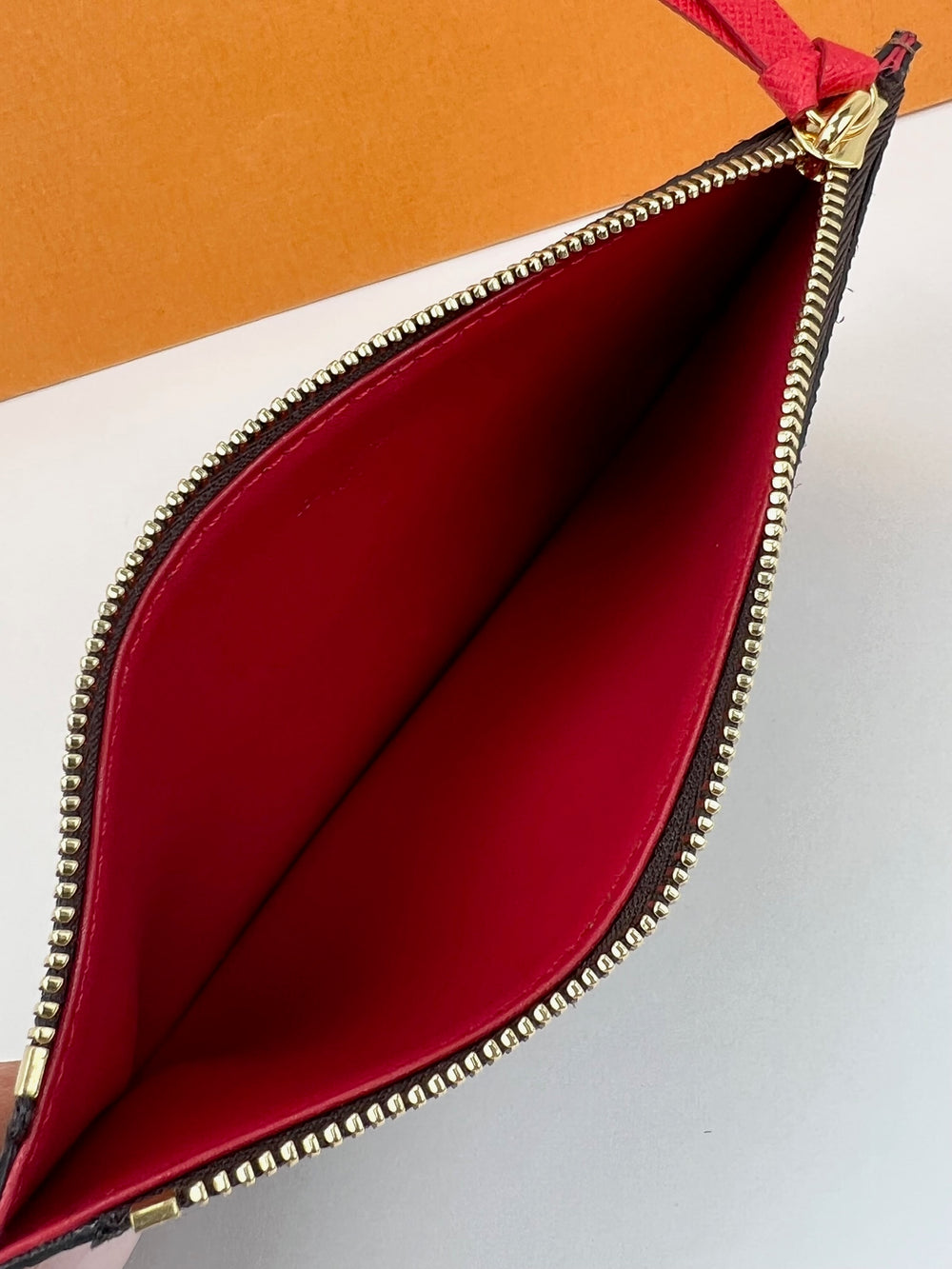 Louis Vuitton Pochette Felicie Damier Ebene Cerise Red Lining for