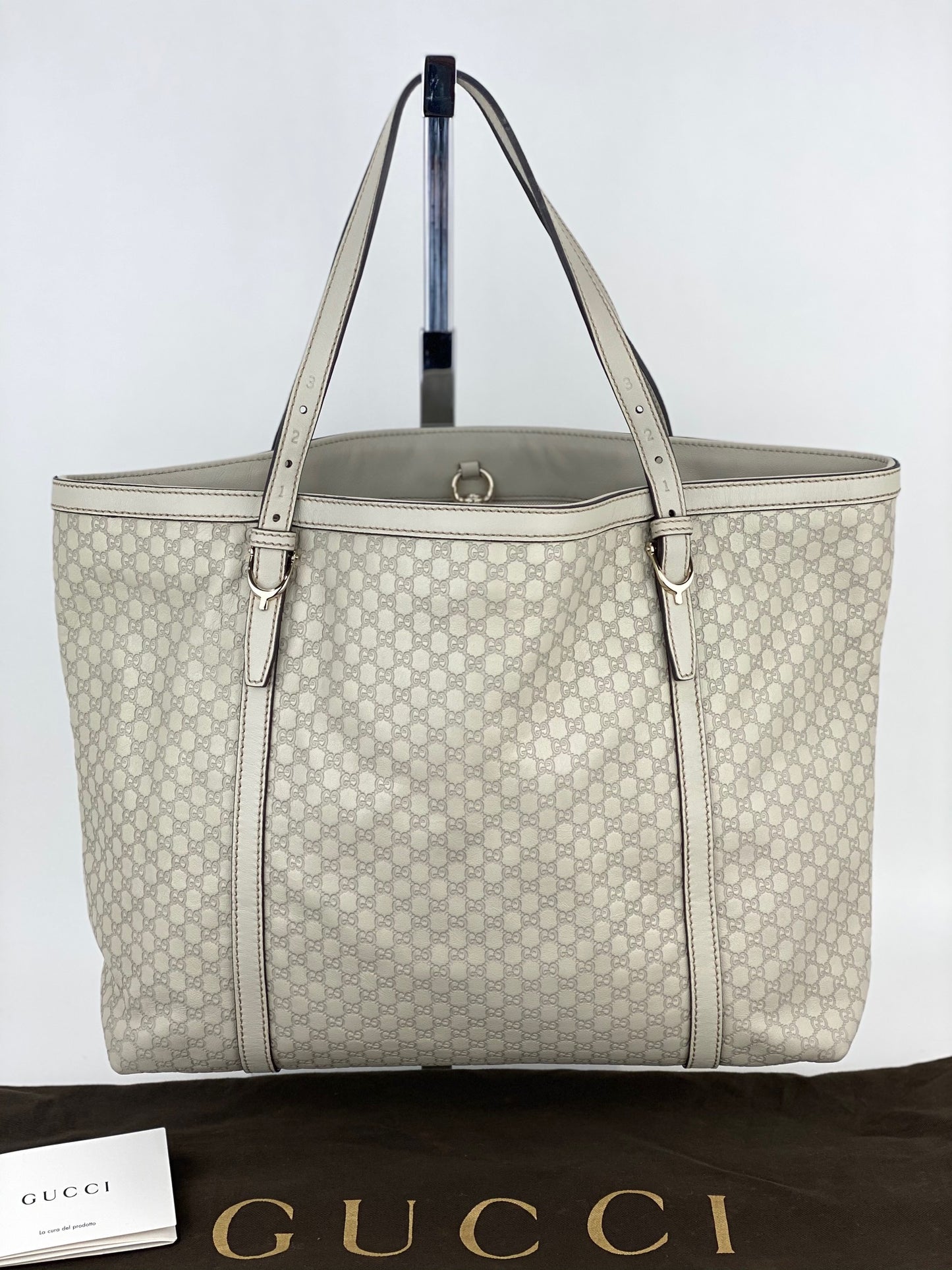 Gucci Micro Guccissima Nice Tote Bag Leather White Light Grey Shoulder Bag