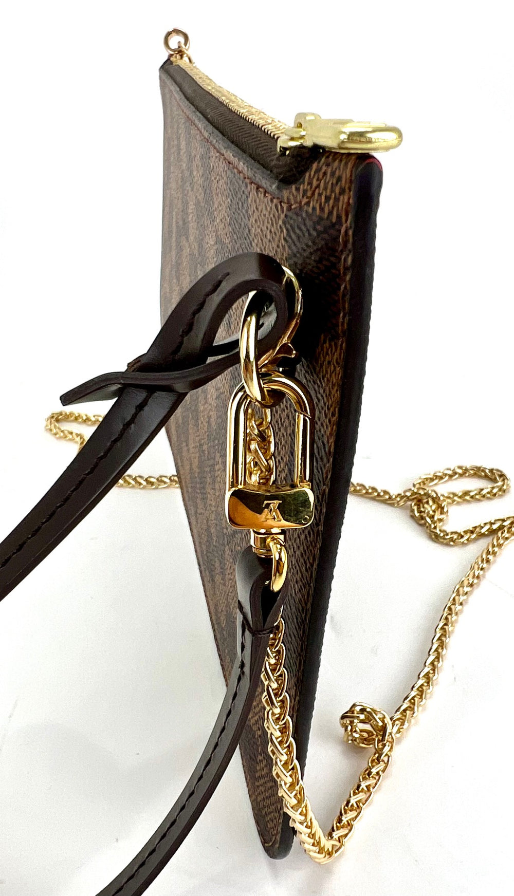 AlexCarve Neverfull Pochette Pouch Ring Hook and Gold Chain Strap