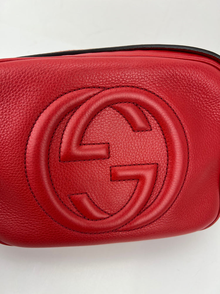 GUCCI Soho Disco Pebbled Leather Crossbody Bag Red 308364