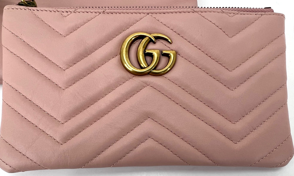 Gucci Black Quilted Leather GG Marmont Mini Chain Wallet Clutch
