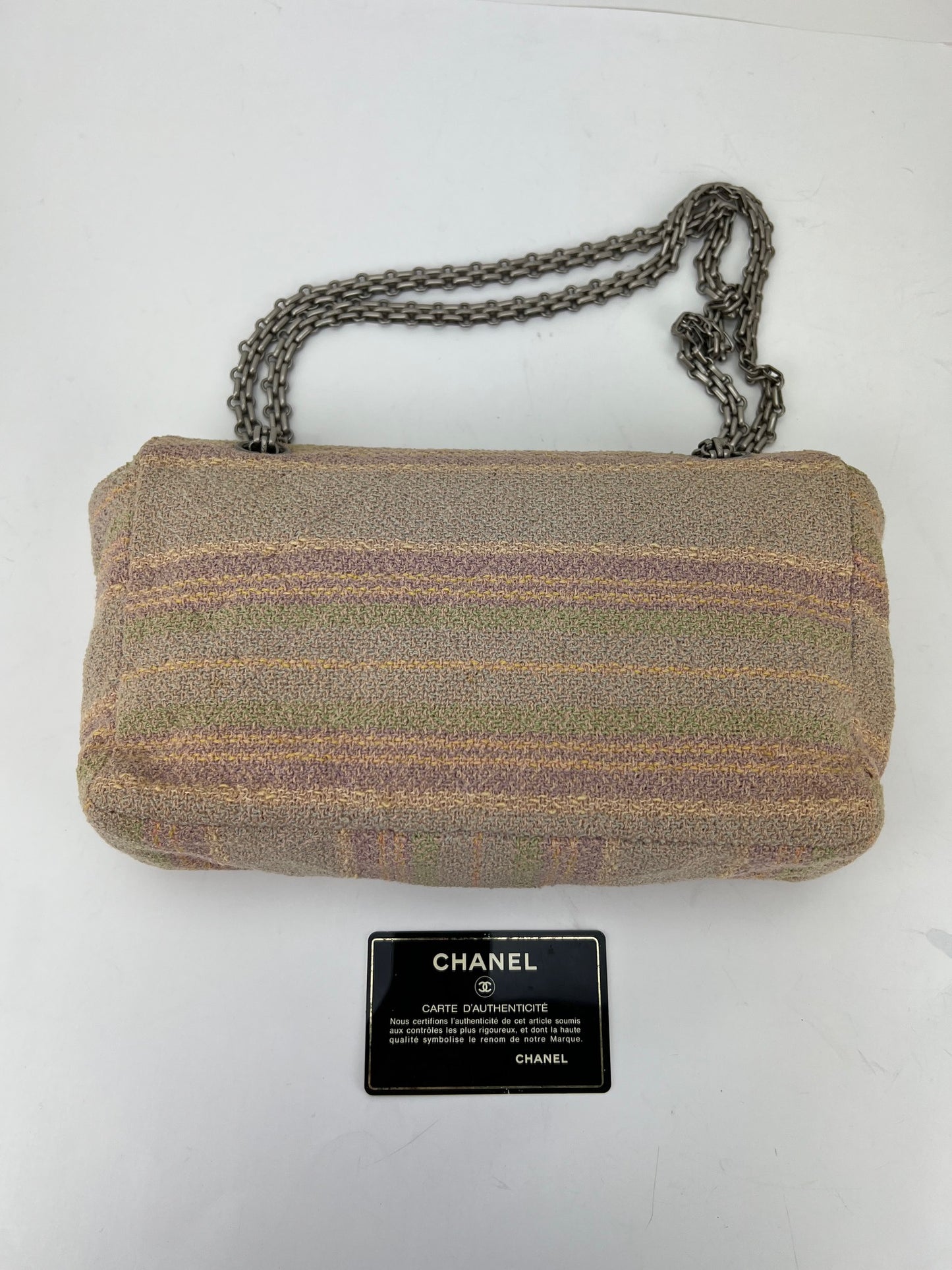 Chanel Tweed Quilted Medium Double Flap Pink Multicolor
