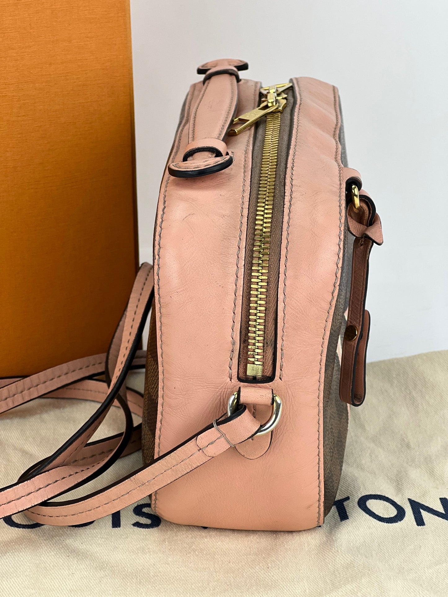 Brown Damier Ebene Coated Canvas and Pink Leather Santa Monica Camera Bag  Gold Hardware, 2019