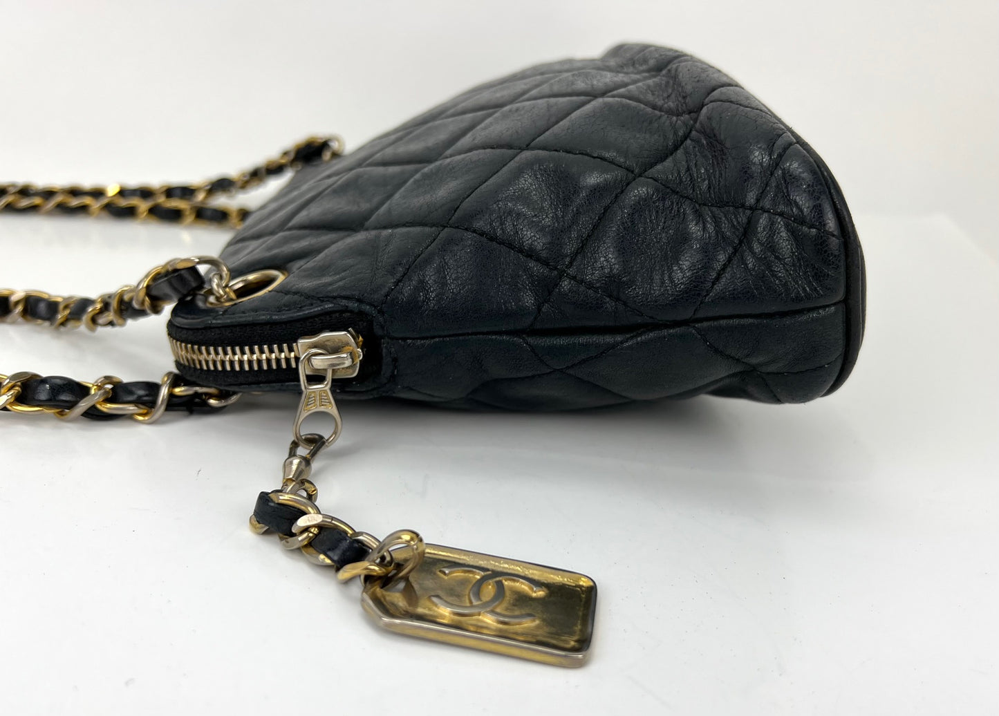 Chanel Small Hobo Bag, Black Lambskin Leather, Gold Hardware, Preowned in  Box MA001