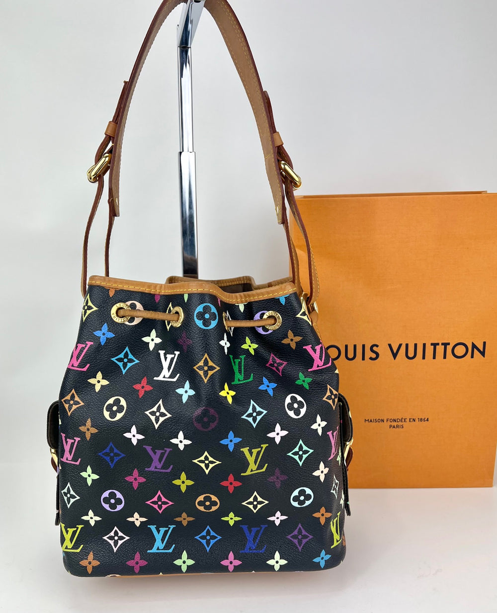 LOUIS VUITTON White Monogram Leather Multicolore Petit Noe Bag