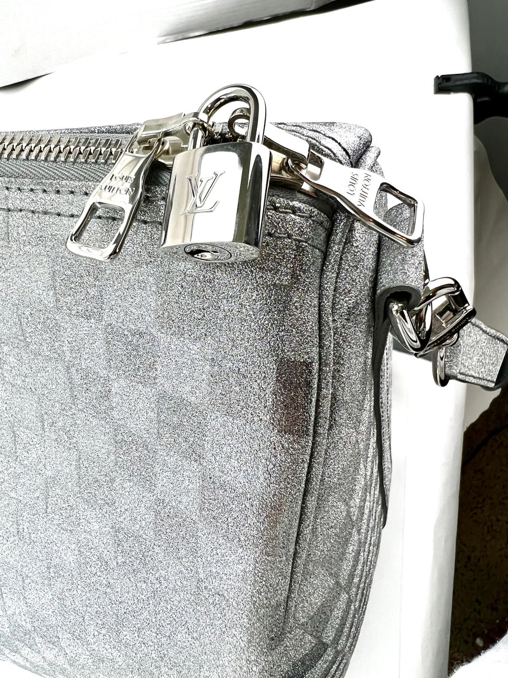 Louis Vuitton keepall 50 B Checkerboard Glitter Silvery Leather