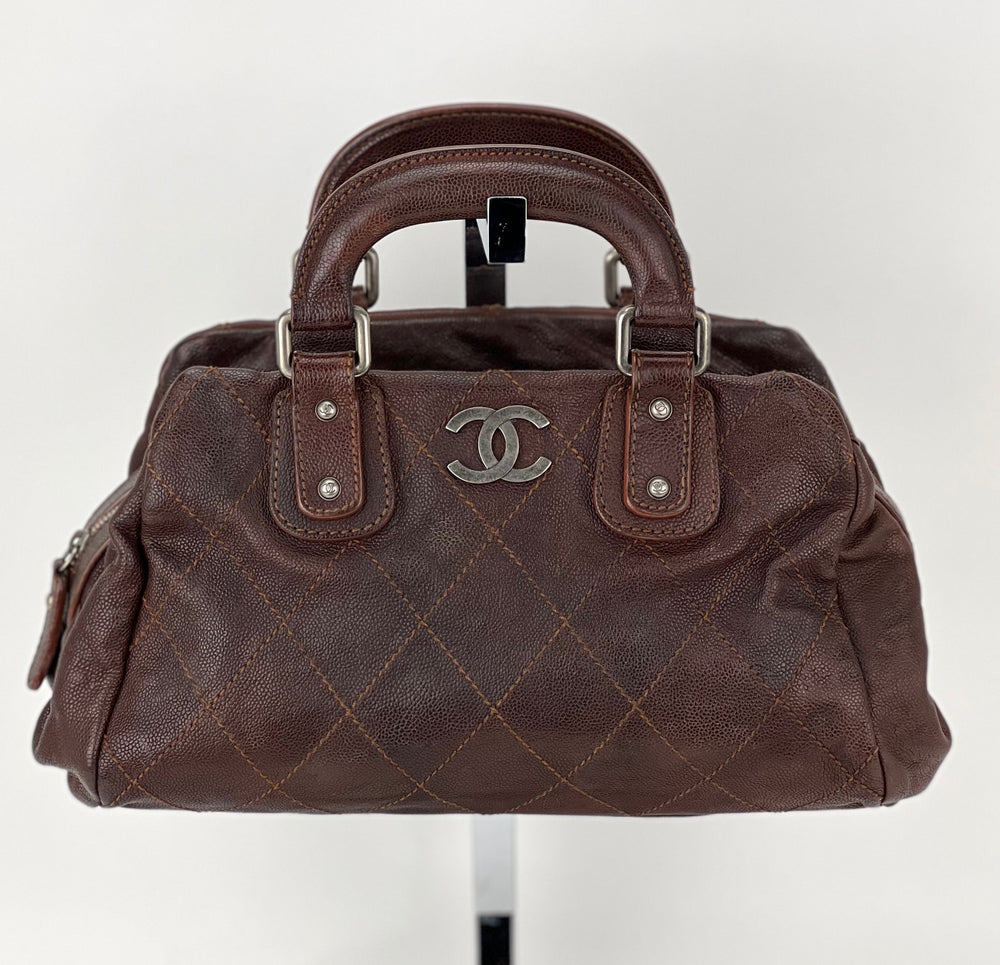 Chanel Tan Caviar Leather Large Quilted Coco Top Handle Bag Chanel