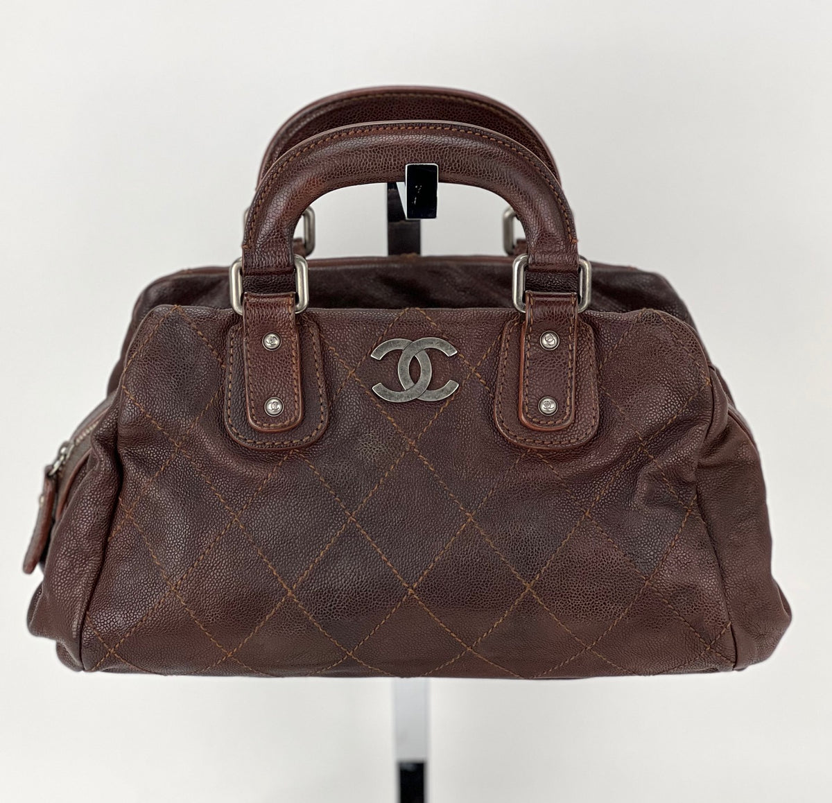 CHANEL Outdoor Ligne Doctor Bag Brown Quilted Caviar Small Handbag Preowned
