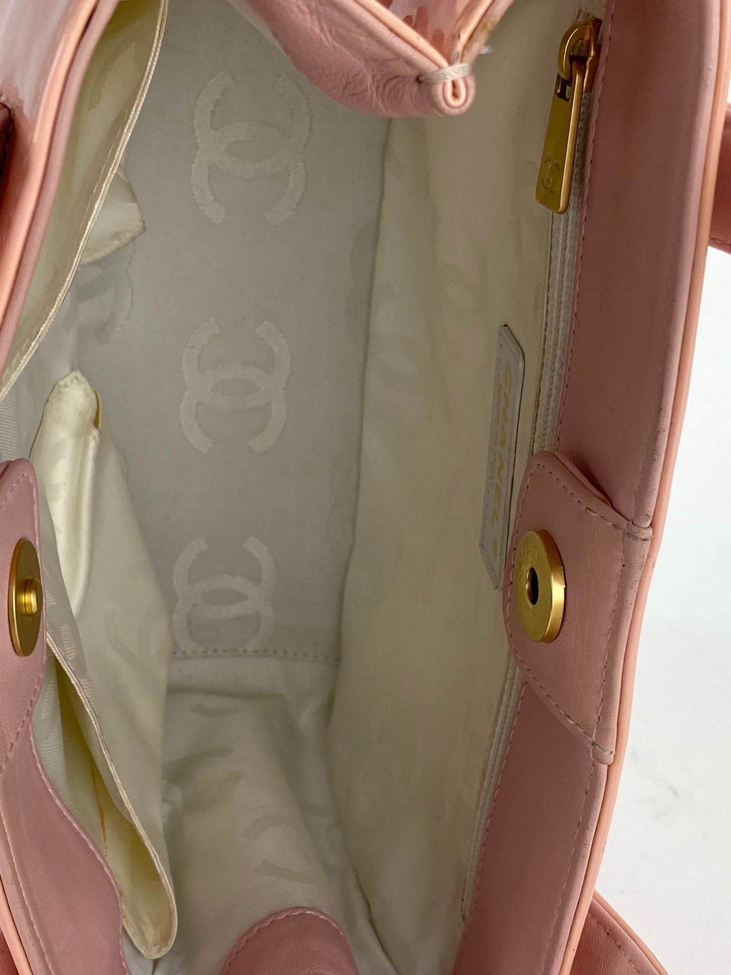 Chanel Light Pink PVC Patent Leather Triple CC Tote For Sale at 1stDibs