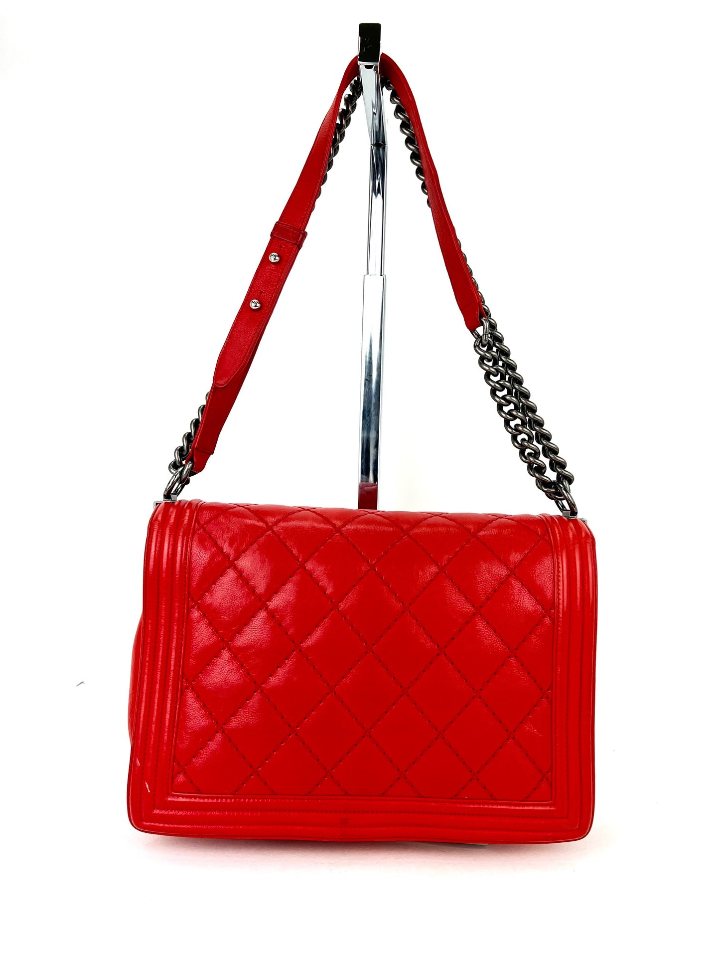 Chanel Double Stitch Large Boy Red Flap Preowned