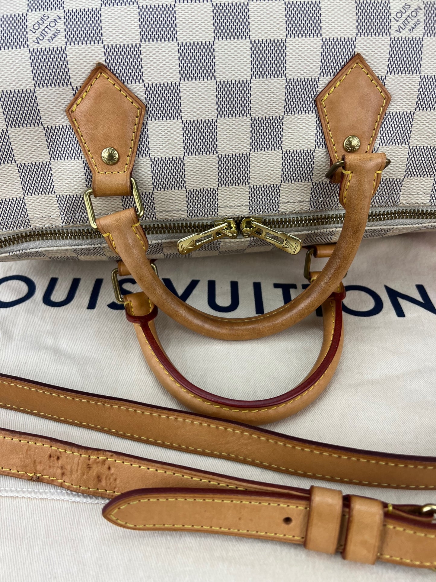 LOUIS VUITTON Speedy Bandouliere 30 Damier Azur Shoulder Hand Bag Adde –  Debsluxurycloset