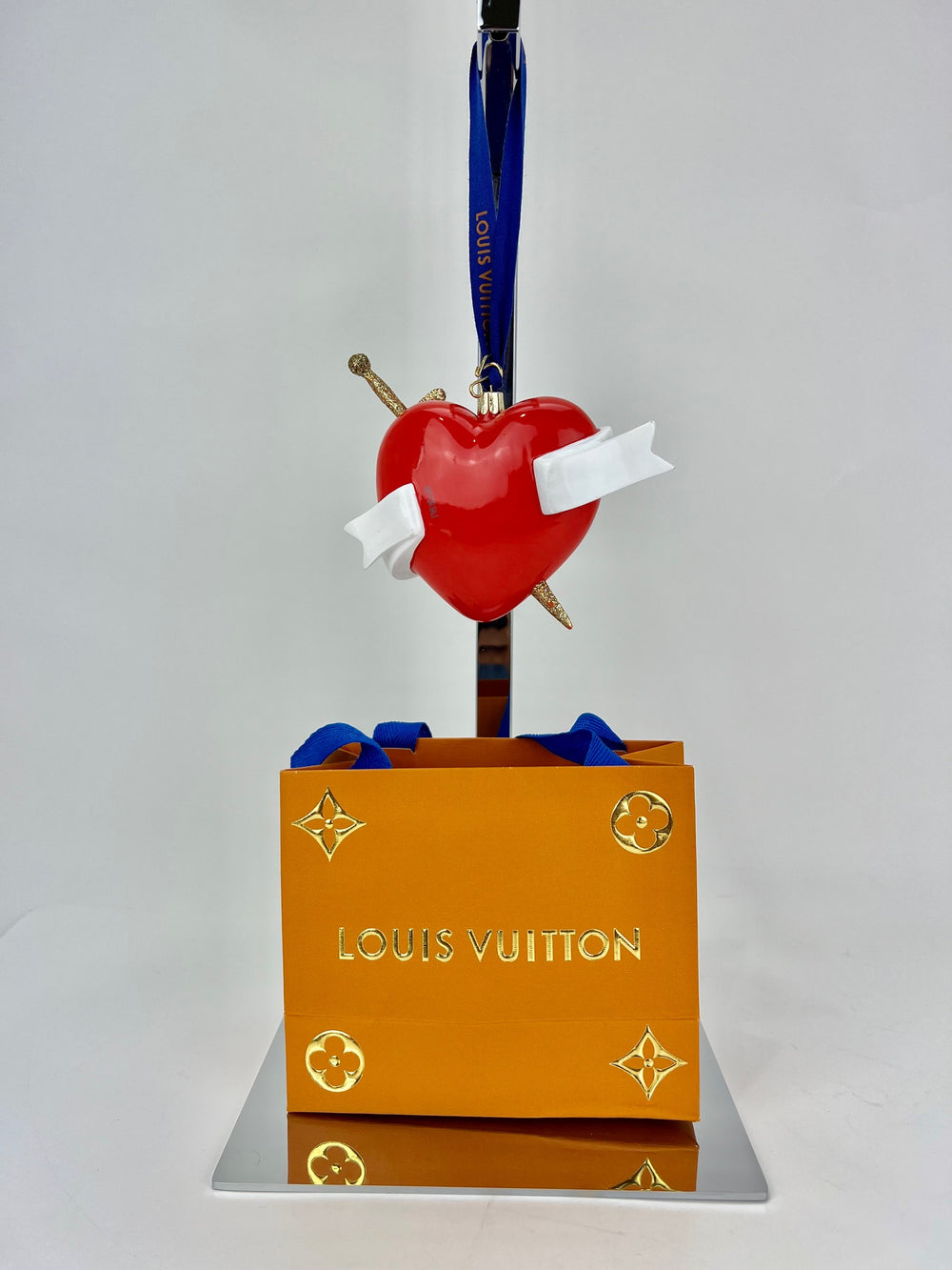 Louis Vuitton Red Heart Ornament with Gold Glitter Sword Preowned
