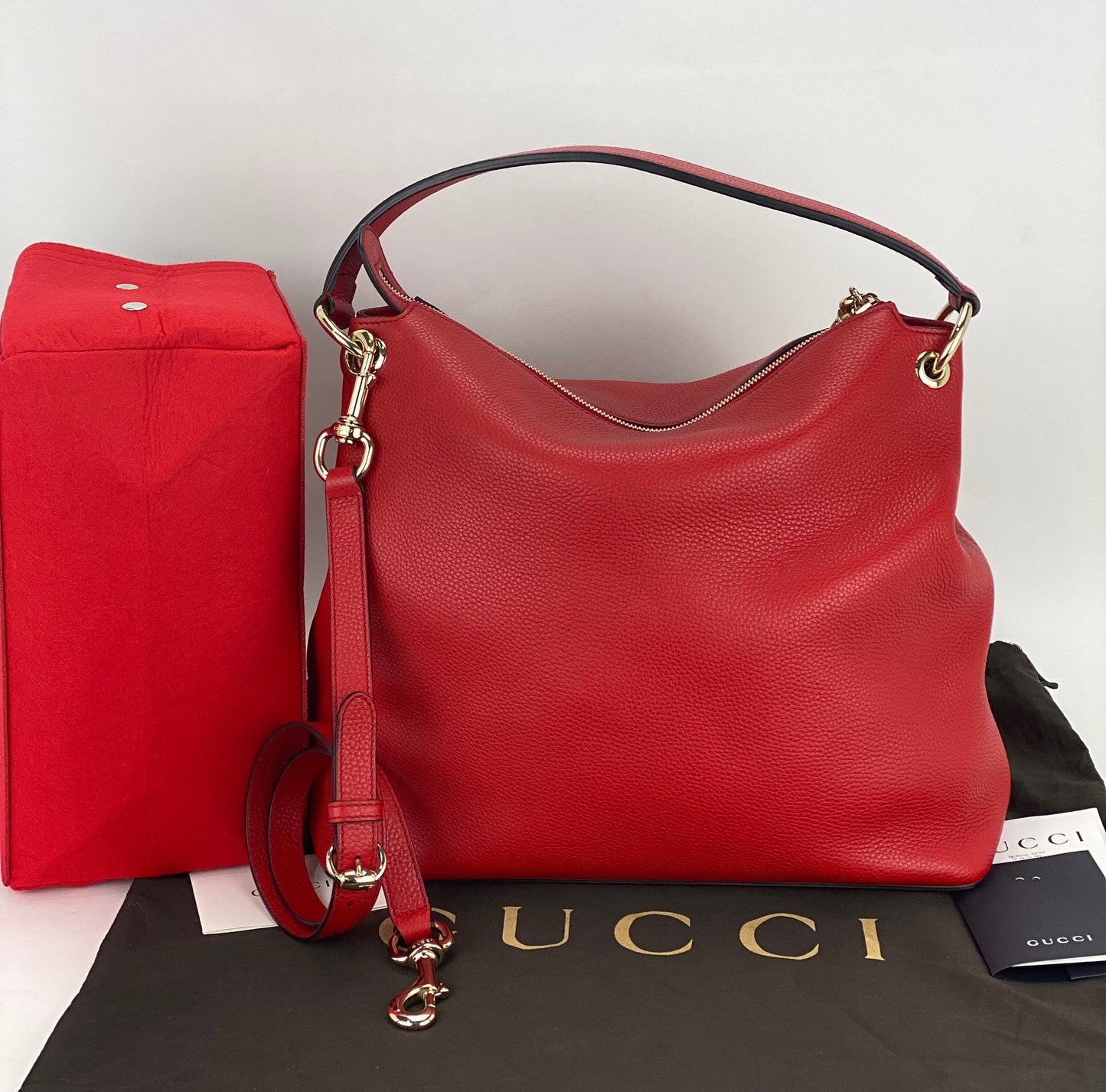 GUCCI Soho Top Handle Pebbled Leather Tote Bag Red-US