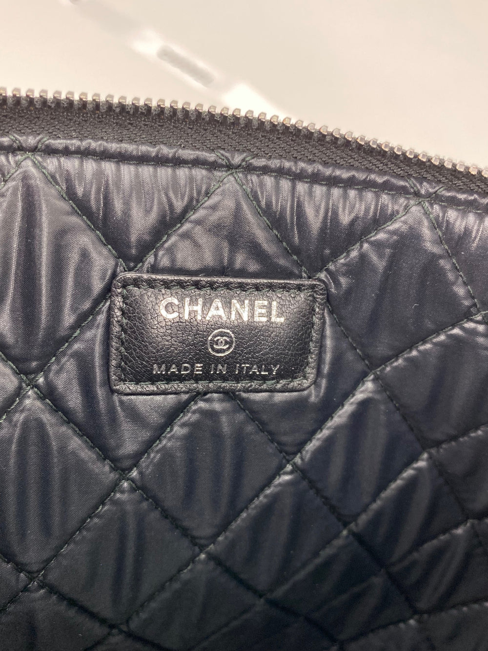 Chanel Large Boy Zip Pouch Blue Black Pre Owned