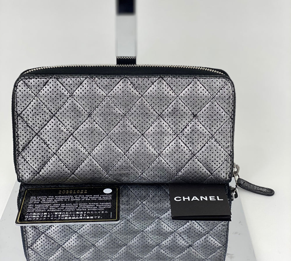 Chanel Perforated Metallic Zip Clutch