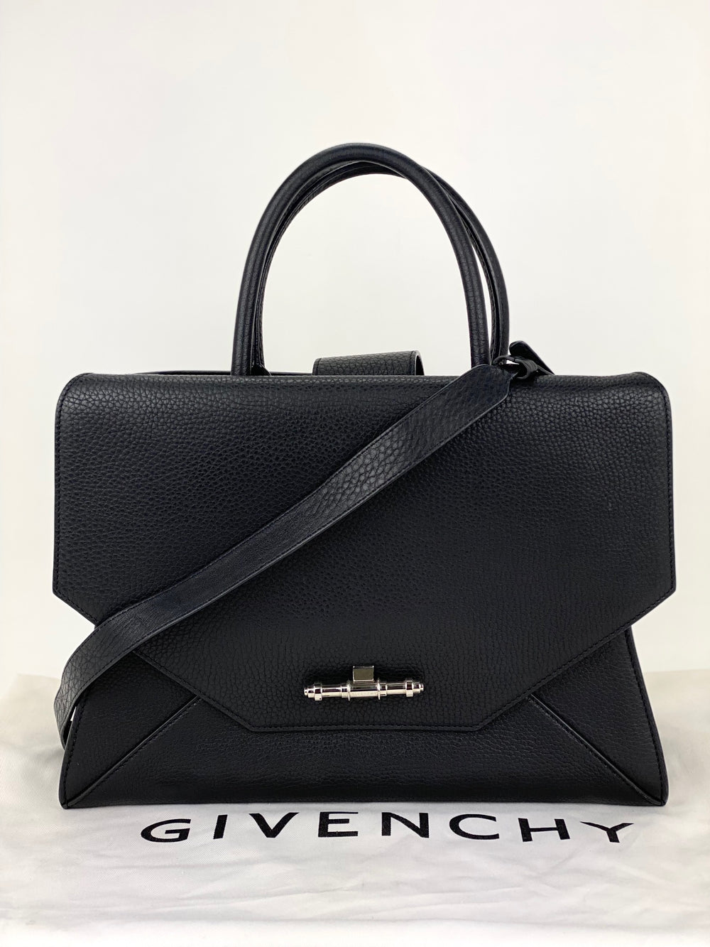 Givenchy Obsedia Medium Flap Black Pebbled Calfskin Satchel Hand Bag