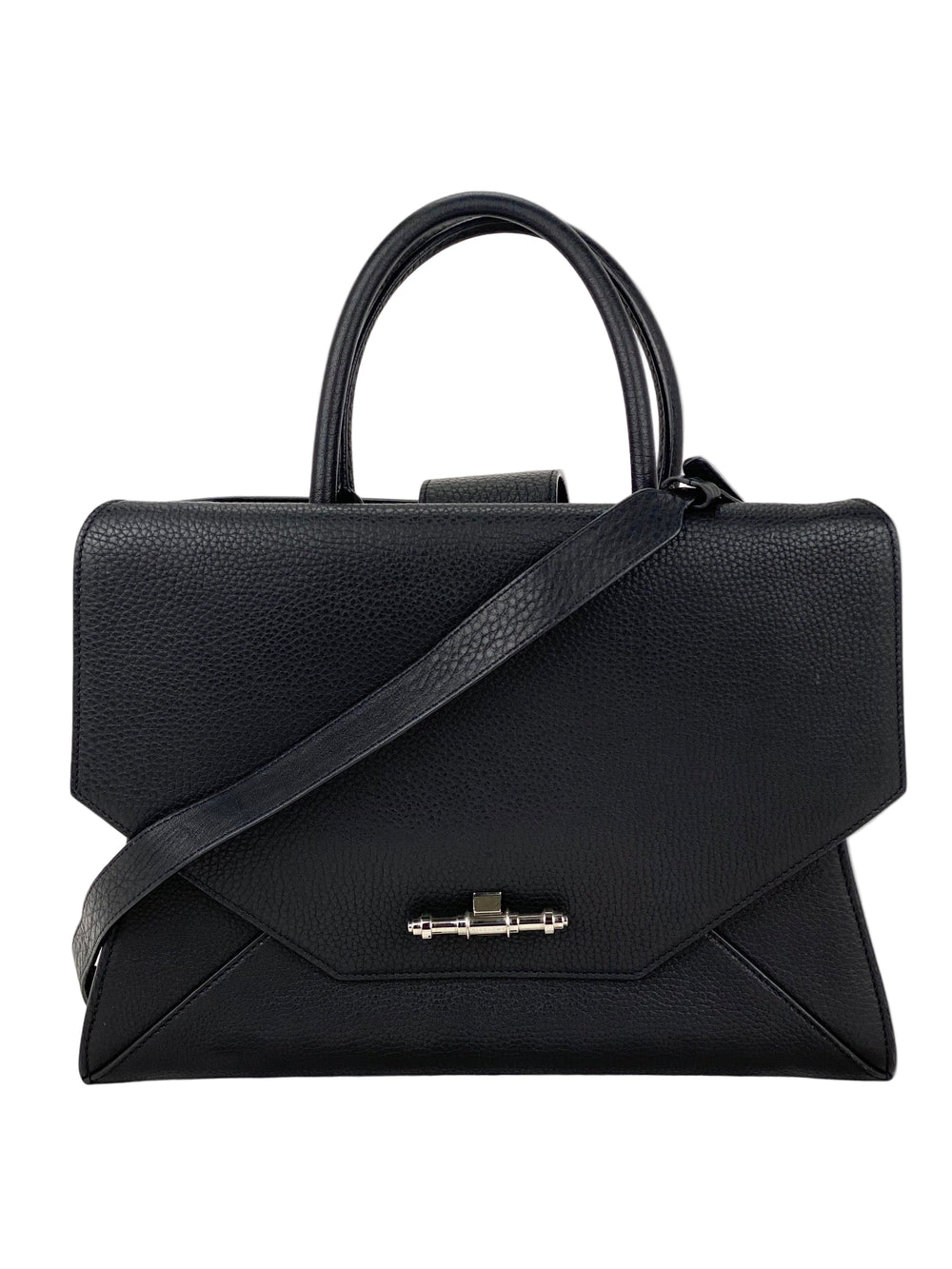 Givenchy Obsedia Medium Flap Black Pebbled Calfskin Satchel Hand