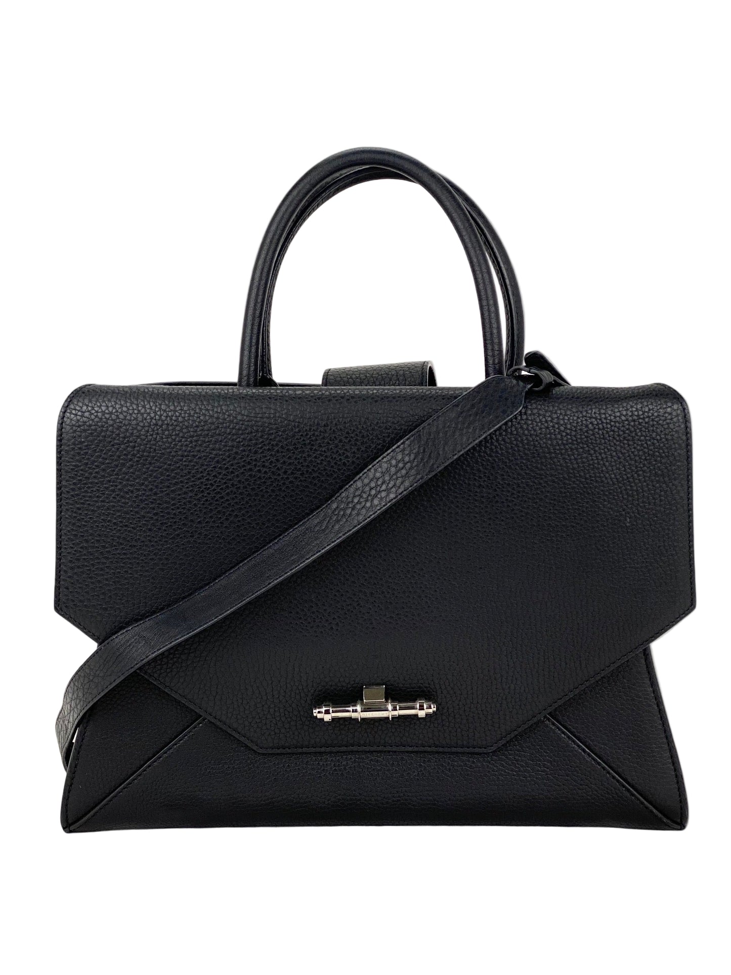 Givenchy Obsedia Medium Flap Black Pebbled Calfskin Satchel Hand