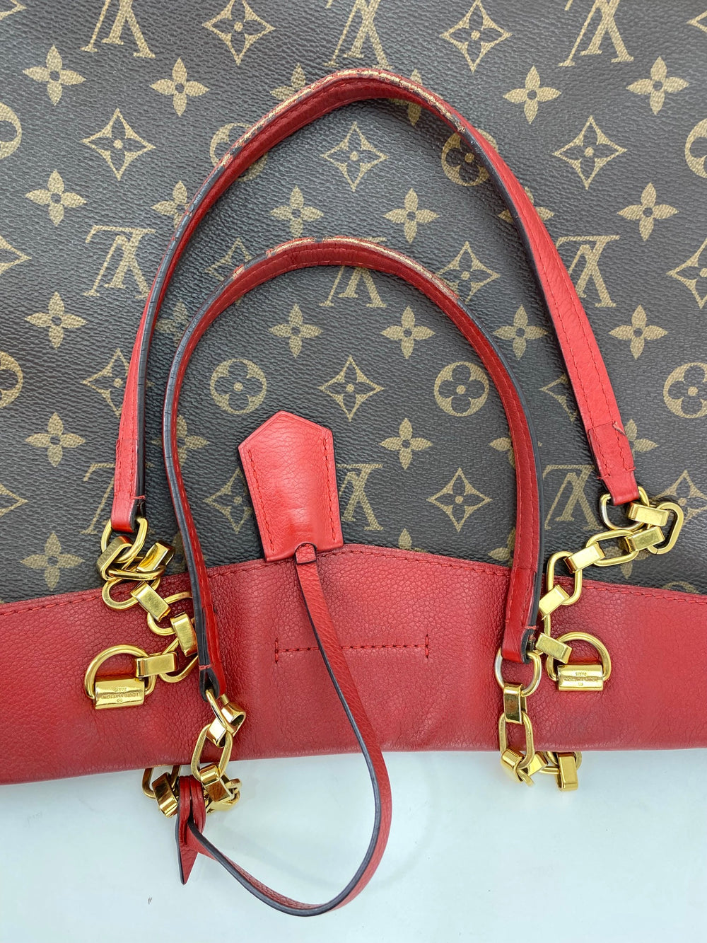 LOUIS VUITTON Popincourt PM Monogram Red Leather Shoulder Tote Bag