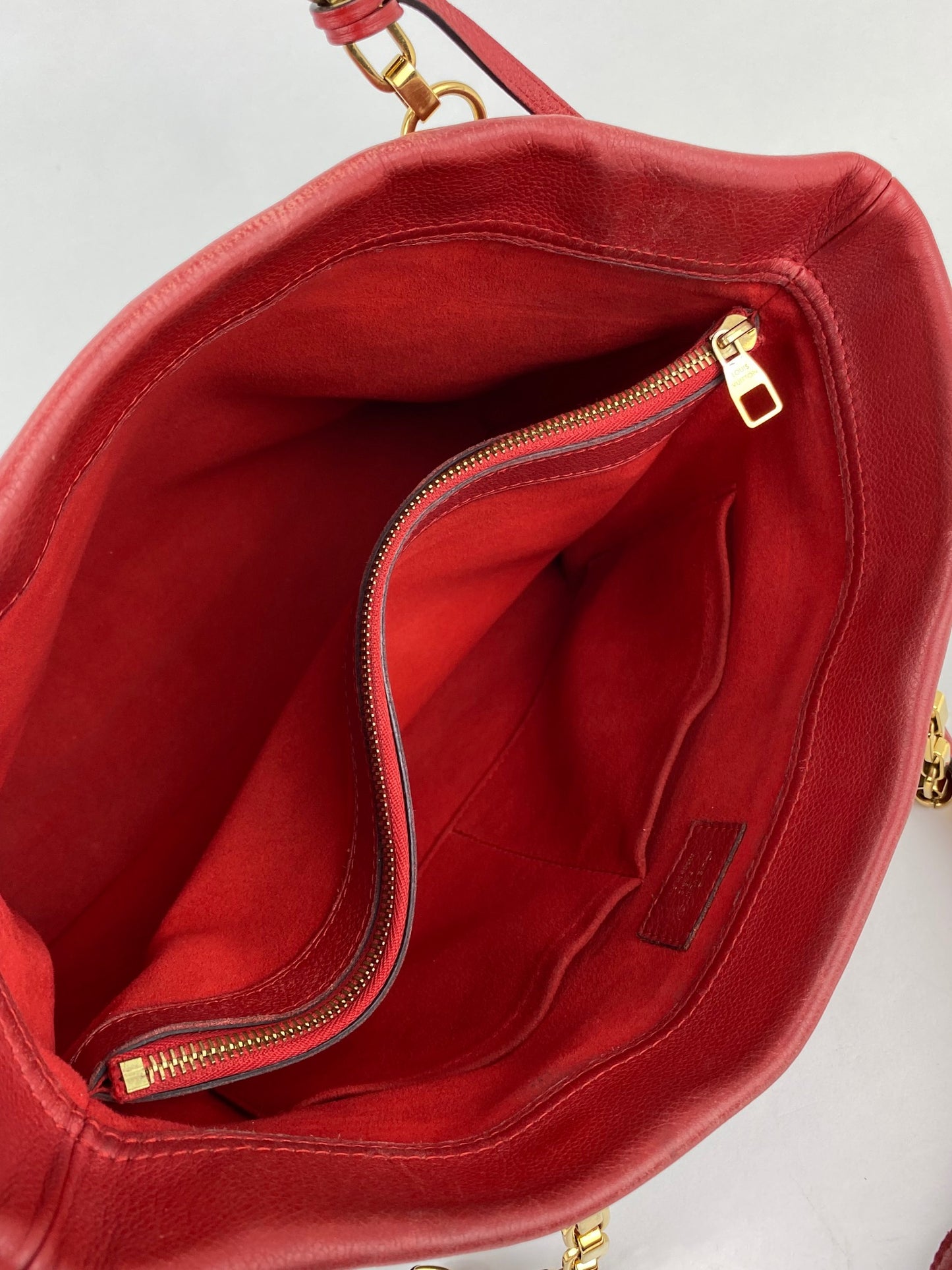 Louis Vuitton Bag Monogram Canvas Red Leather Pallas Shopper Hand Tote A853  Auth