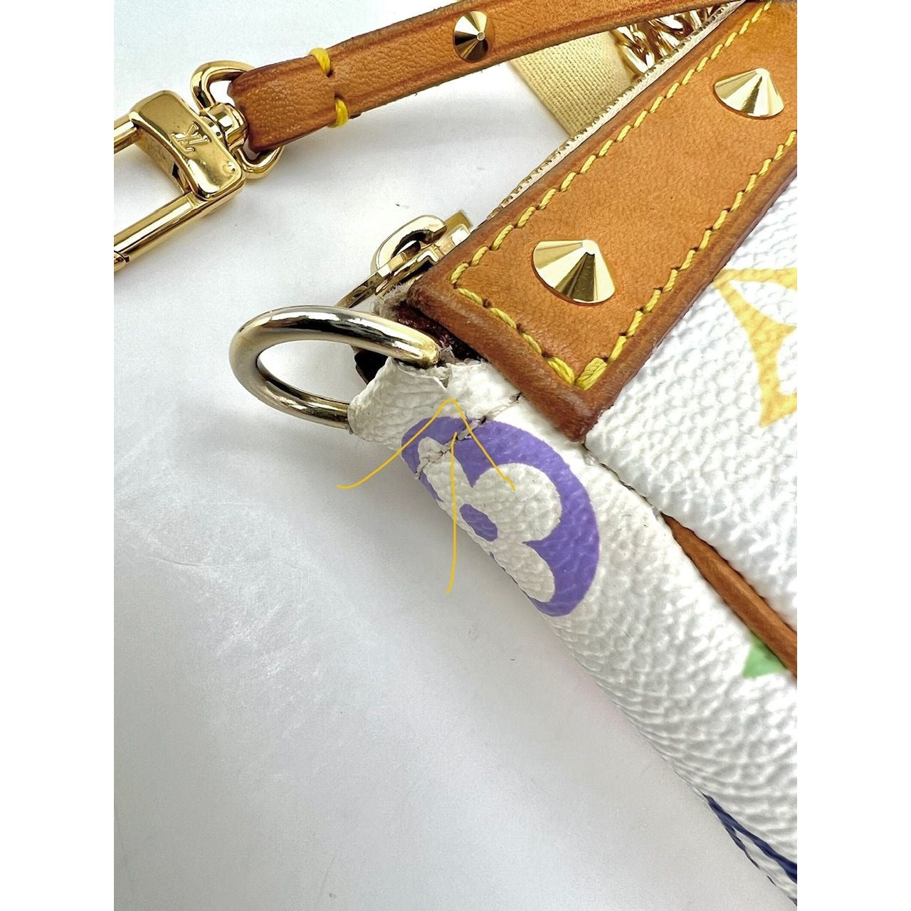 Louis Vuitton Multi Color Monogram on White Belt w/Gold Buckle