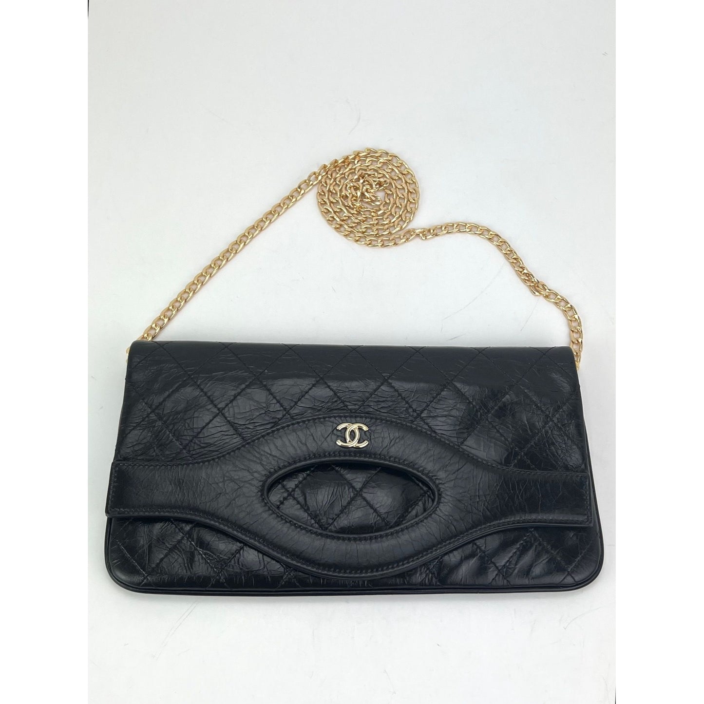 Chanel CC Hobo Bag Black Shiny Crumpled Calfskin Gold Hardware