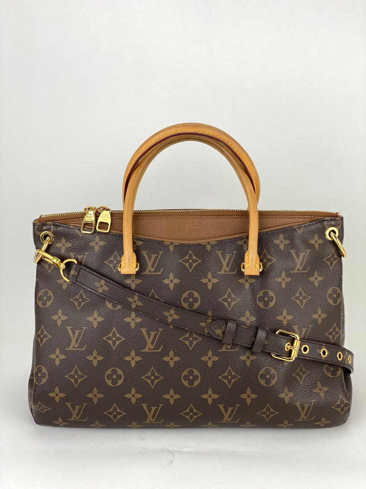 Louis Vuitton  Pallas MM Monogram Canvas & Brown Leather Tote Shoulder Bag Pre owned
