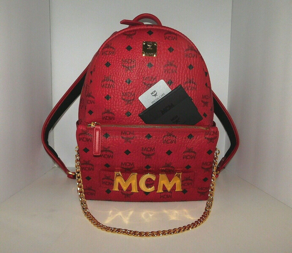 Red mcm shoulder discount bag